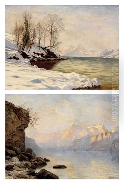 Paysage De Neige (2 Works) Oil Painting by Paul Gustave Robinet