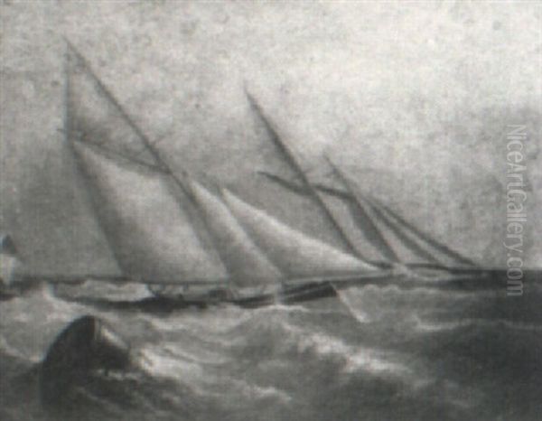 Sailboats In Choppy Seas by Thomas Sewell Robins