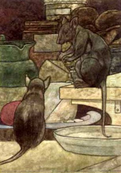 The Field Mouse & The Town Mouse (from  Aesop's Fables + 3 From The Big Book Of Fables; 4 Works) Oil Painting by Charles Robinson