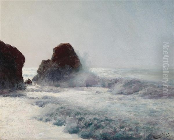 Waves Crashing Along The Shore Oil Painting by Charles Dorman Robinson