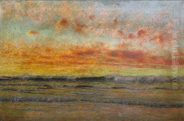 Fiery Sunset With Ships In The Distance Oil Painting by Charles Dorman Robinson