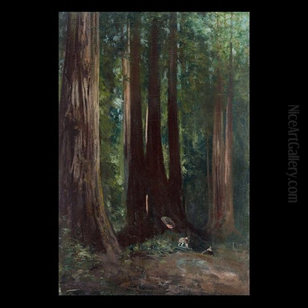 Redwood Forest With Doe And Fawn Oil Painting by Charles Dorman Robinson