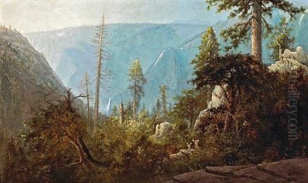 Deer In An Expansive Landscape, Yosemite Oil Painting by Charles Dorman Robinson