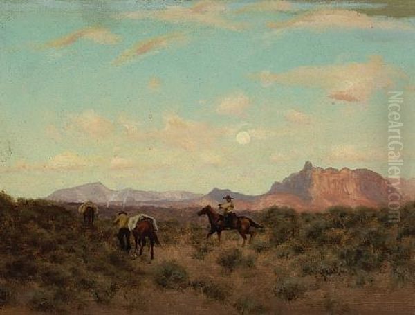 Cowboys With Pack Horses Oil Painting by Charles Dorman Robinson