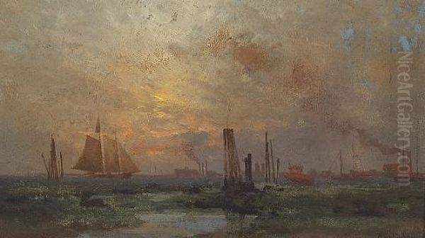 Oakland Estuary Oil Painting by Charles Dorman Robinson