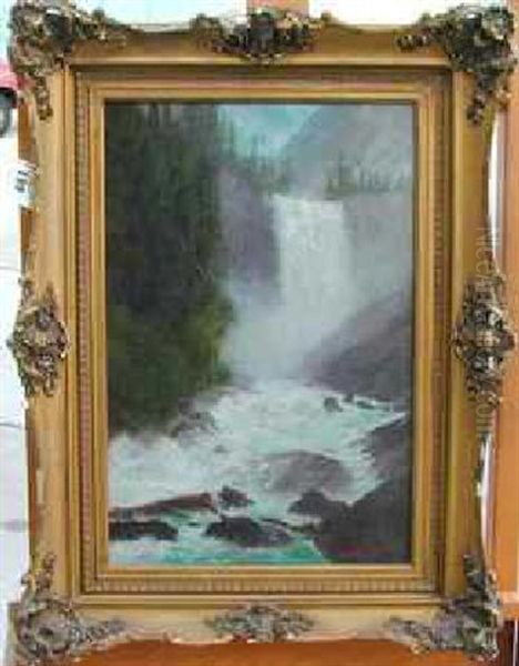 Waterfall In Wooded Landscape Oil Painting by Charles Dorman Robinson