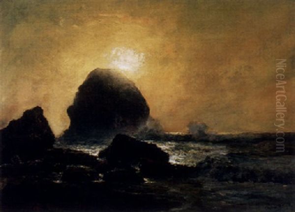 Crashing Waves At Sunset Oil Painting by Charles Dorman Robinson