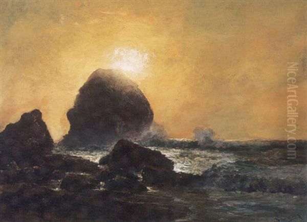 Crashing Waves At Sunset Oil Painting by Charles Dorman Robinson