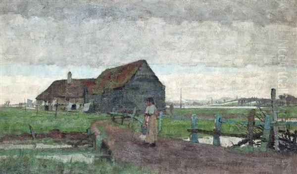 A Pastoral Landscape Oil Painting by Frederic Cayley Robinson