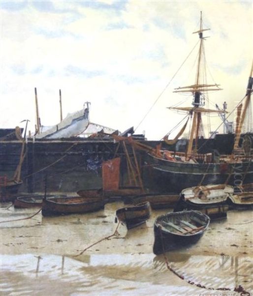 Harbour At Low Tide Oil Painting by Frederic Cayley Robinson