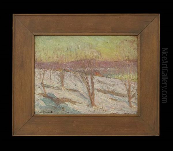 Winter Landscape With Trees Oil Painting by Hal Robinson