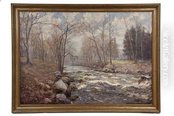 Early Spring Ice Melt Stream Oil Painting by Hal Robinson