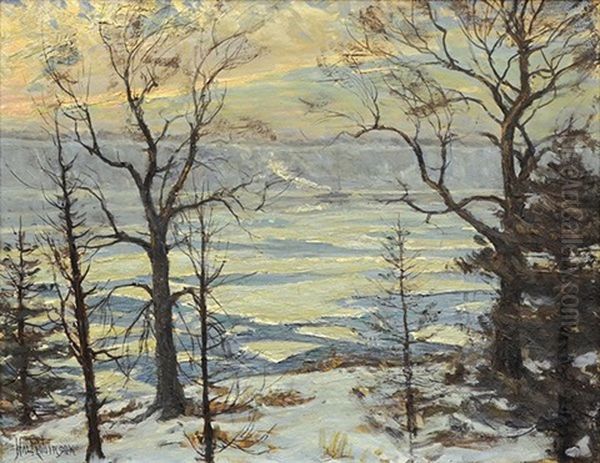 Winter On The Hudson River Oil Painting by Hal Robinson