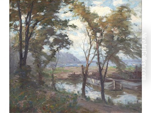 Lake Scene Through The Trees Oil Painting by Hal Robinson