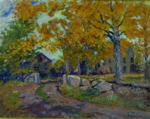 Old Stone Wall, Autumn Oil Painting by Hal Robinson