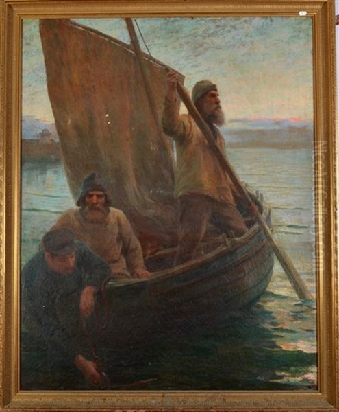 Weighing Anchor, St Ives Harbour Oil Painting by Maria D. Webb Robinson