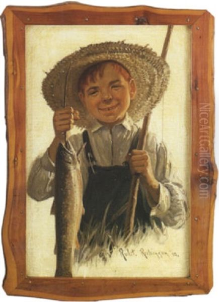 Country Boy And The Fish Oil Painting by Robert Byron Robinson