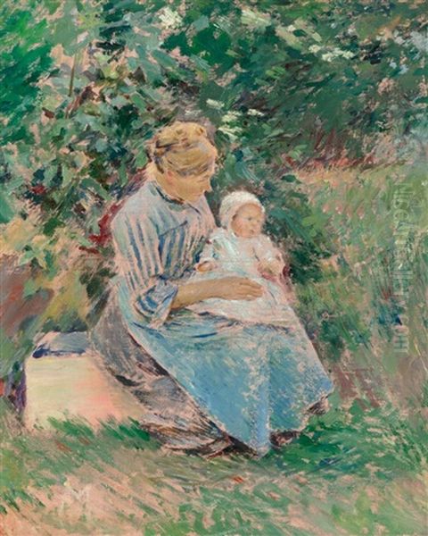 Normandy Mother And Child (marie Trognon And Baby) Oil Painting by Theodore Robinson