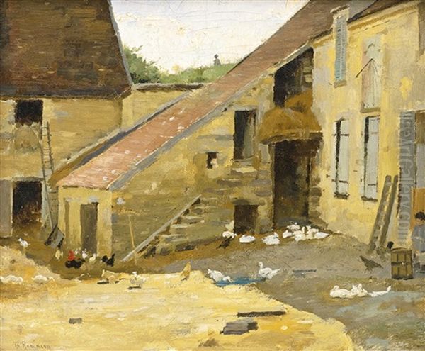 Barnyard With Ducks Oil Painting by Theodore Robinson