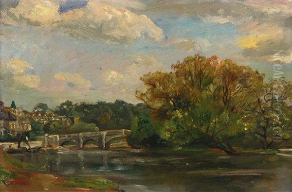 River With A Little Stone Bridge Oil Painting by Theodore Robinson