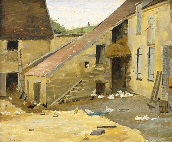 Barnyard With Ducks Oil Painting by Theodore Robinson