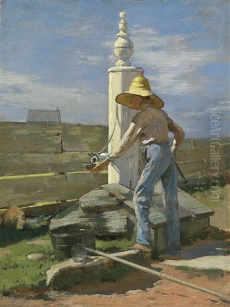 Nantucket Pump Oil Painting by Theodore Robinson