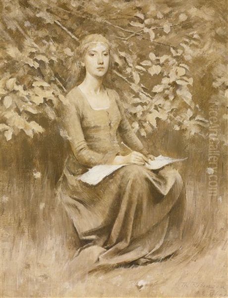 Girl Seated, Writing by Theodore Robinson