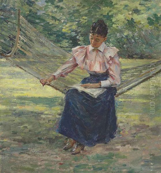 Girl In Hammock Oil Painting by Theodore Robinson