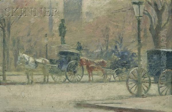 Hansom Cabs Oil Painting by Theodore Robinson