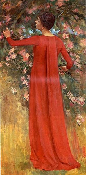 The Red Gown (his Favorite Model) by Theodore Robinson