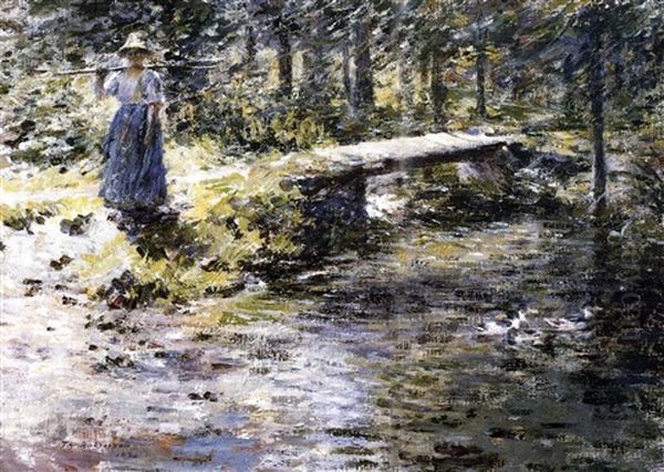 The Little Bridge (the Brook) Oil Painting by Theodore Robinson