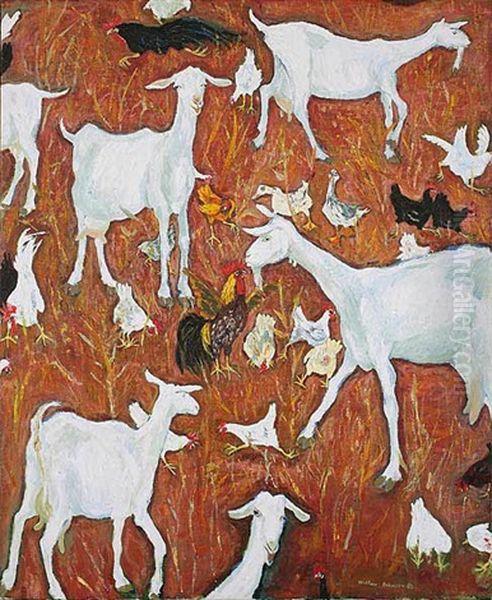 Goats And Chickens Oil Painting by William Robinson