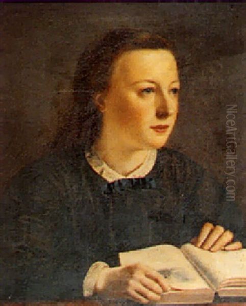 A Portrait Of A Young Girl With A Book Oil Painting by William Robinson