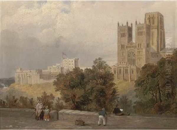 An Artist Sketching Before Durham Cathedral Oil Painting by William R. Robinson