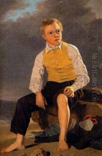 A Boy By The Edge Of The Sea Oil Painting by William R. Robinson