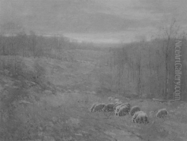 Sheep Grazing On The Hillside Oil Painting by William S. Robinson