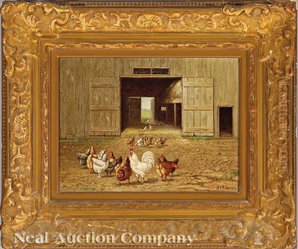 Barnyard With Chickens Oil Painting by William T. Robinson