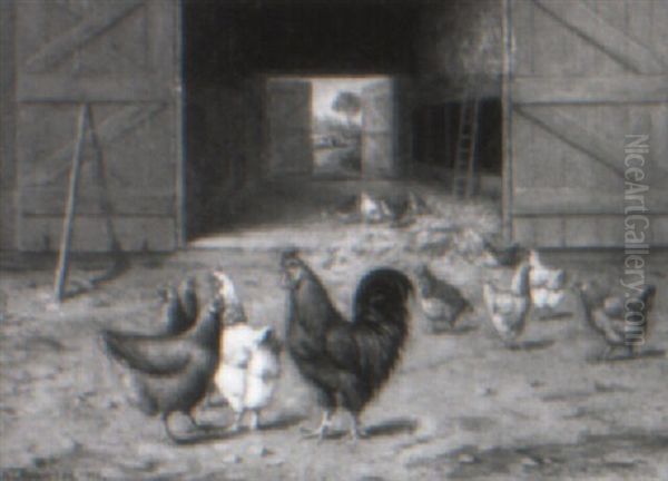 The Barnyard Oil Painting by William T. Robinson