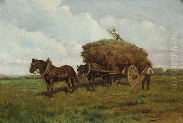 Moving Hay Oil Painting by Giovanni (Count) Rocca