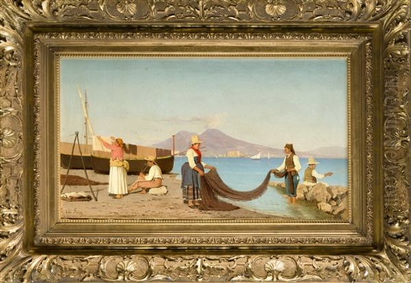 Fischer In Der Bucht Von Neapel Mit Dem Vesuv Im Hintergrund Oil Painting by Giovanni (Count) Rocca