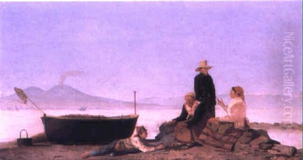 Neapolitan Fisherfolk Oil Painting by Giovanni (Count) Rocca