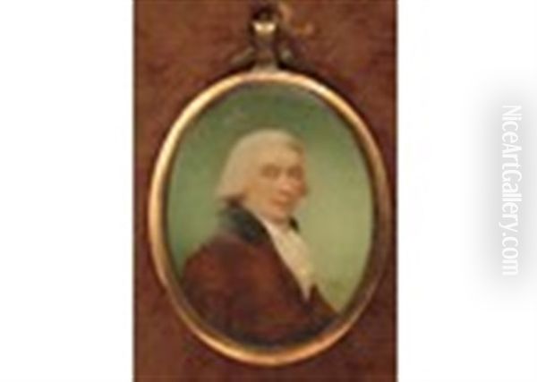 Portrait Miniature Of A Gentleman, Head And Shoulders In A Brown Coat And White Ruff Oil Painting by Sampson Towgood Roch