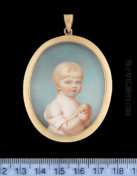 A Young Boy, Wearing Loose White Dress, Eating An Apple Oil Painting by Sampson Towgood Roch