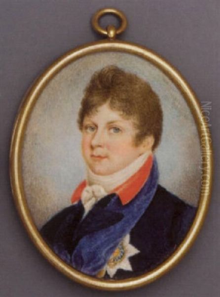 King George Iv When Prince Regent, In The Windsor Coat, White Cravat, Wearing The Breast-star And Sash Of The Order Of The Garter Oil Painting by Sampson Towgood Roch