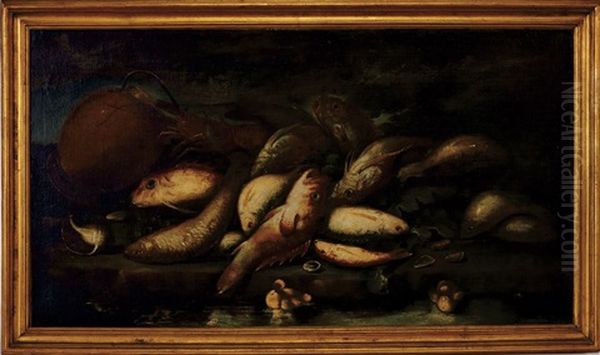 Naturezas Mortas - Peixes, Crustaceos E Objectos  (pair) Oil Painting by Joaquin Manuel Da Rocha