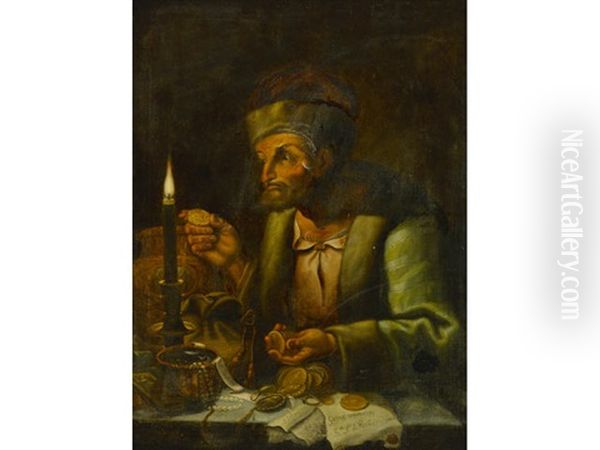 The Money Lender Oil Painting by Joaquin Manuel Da Rocha