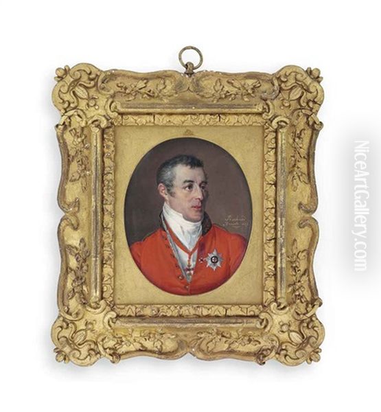 Arthur Wellesley, 1st Duke Of Wellington (1769-1852), In Red Military Uniform With Gold-embroidered Black Collar, White Shirt And Stock Oil Painting by Simon Jacques Rochard