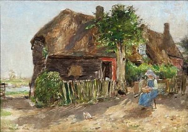 Brittany Farmhouse Oil Painting by Alexander Roche