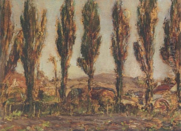 Poplars In Jersey Oil Painting by Alexander Roche