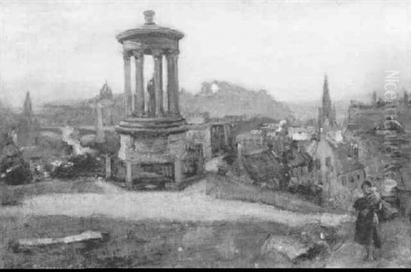 Edinburgh From Carlton Hill With The One O'clock Gun Firing From The Castle Oil Painting by Alexander Roche